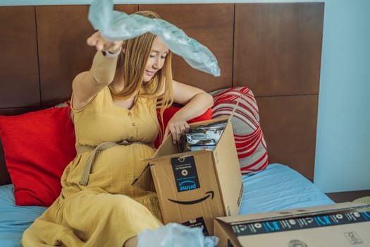 12.21.22, Mexico, Playa del Carmen: A pregnant woman received a package from Amazon. Products for pregnant women and babies on Amazon.