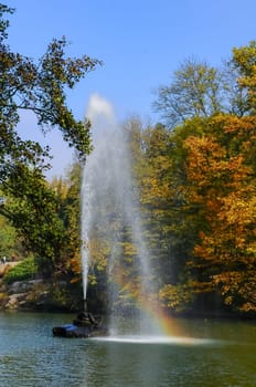 UMAN, UKRAINE - OCTOBER 21, 2012: Large fountain "Snake" in the arboretum Sofiyivka park, Uman