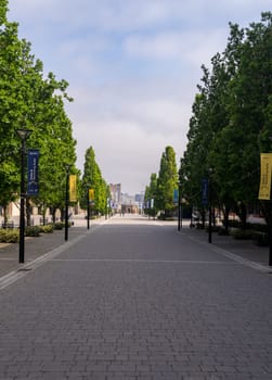 Woolwich, London - 14 May 2023: View down to river Thames in Royal Arsenal Riverside development