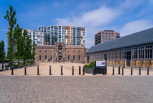 Woolwich, London - 14 May 2023: View of Royal Military Academy building in Royal Arsenal Riverside development