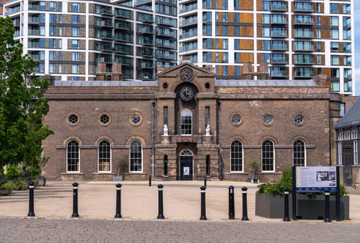 Woolwich, London - 15 May 2023: View of Royal Military Academy building in Royal Arsenal Riverside development