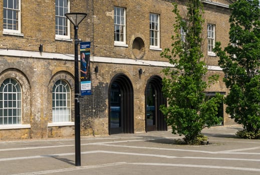 Woolwich, London - 15 May 2023: Entrance to Woolwich Works culture centre in Royal Arsenal Riverside development