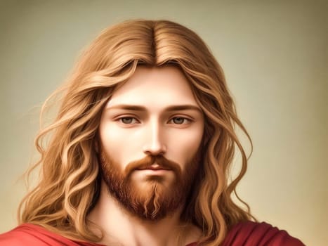Portrait of Jesus Christ. Christian and catholic religion painting artwork. Easter, Bible and Faith concepts. Glory and hope. Generative Ai.