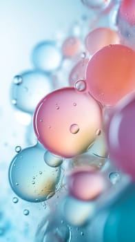 Bright, colored water bubbles vertical banner. Water and water bubbles toned in different colors. Water splashes and drops background