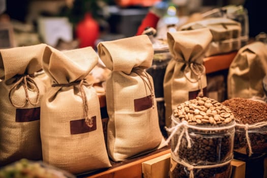 coffee beans in mesh bags, coffee production, AI Generative