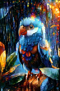 Funny brightly colored parrot. Generative AI.