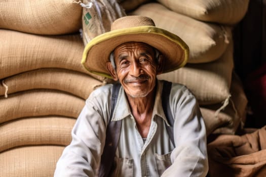 farmer on arabica coffee plantation picking coffee , AI Generative