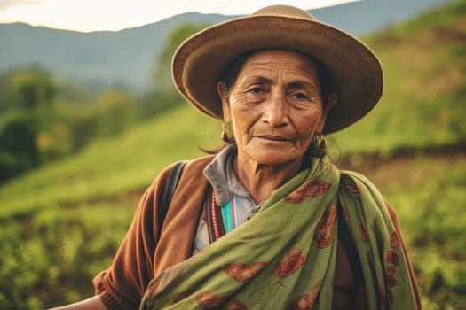 female farmer on arabica coffee plantation picking coffee , AI Generative