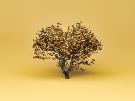 abstract tree with flat leaves and autumn colors on soft background. minimal autumn concept. 3d rendering