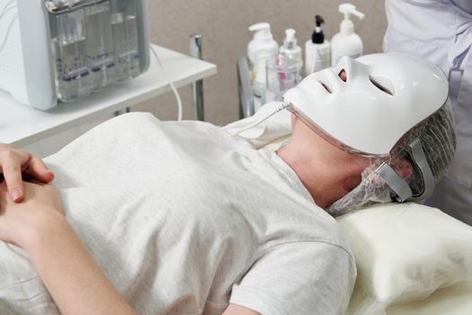 woman with led light therapy facial beauty mask photon therapy