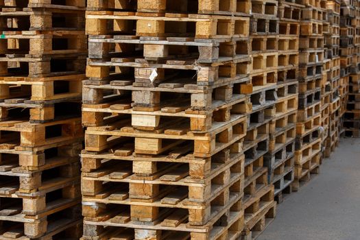 used wooden pallet stacks - perspective view from above.