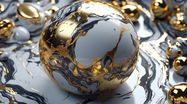 Beautiful marble spheres with gold splashes