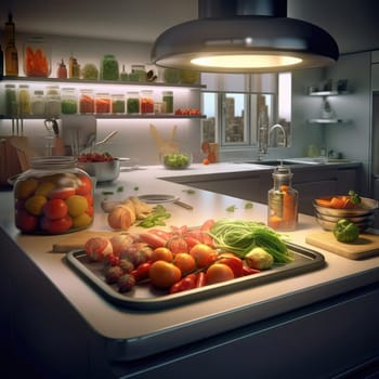 The interior of the kitchen of the future. The concept of a smart home