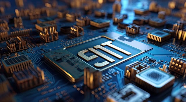 CPU on the motherboard. Microprocessor and Technology Concept