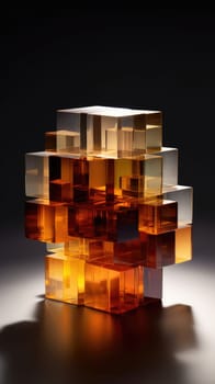 pyramid of glass cubes on dark background, AI Generative. Pyramid prism refracts light, physics of light, crystal glass
