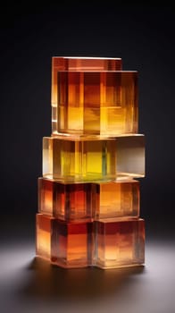 pyramid of glass cubes on dark background, AI Generative. Pyramid prism refracts light, physics of light, crystal glass