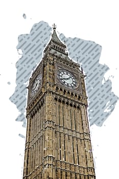 Big Ben tower sketch style illustration. Old engraving imitation. Big Ben landmark hand drawn sketch imitation
