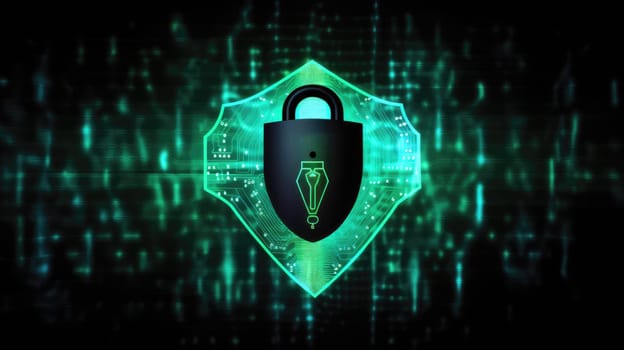 A green padlock symbolizes online privacy and protection. AI Generative