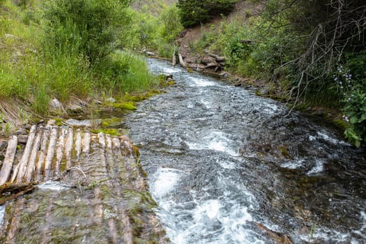 cold mountain river in the forest area in the mountains.