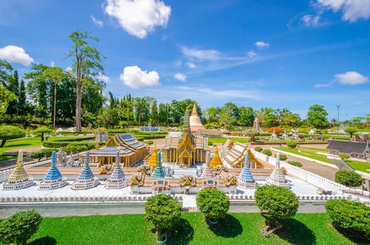 PATTAYA, THAILAND - Mini Siam in Pattaya, Thailand, 3 June, 2017 Mini Siam miniature park - replica part of the Historical Park of Ayutthaya or Wat Phra Srisunpetch.