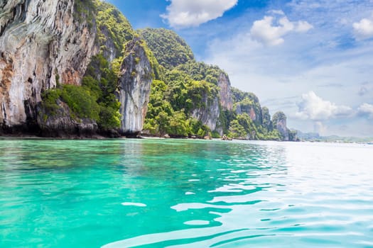 Travel vacation background - Tropical island with blue sky, Phuket, Thailand.