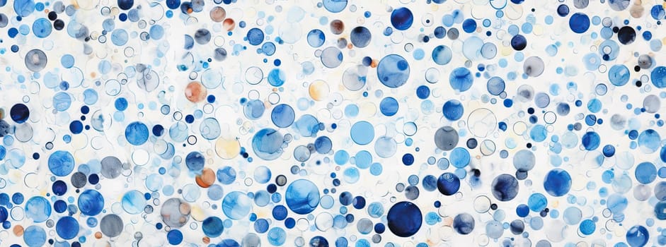 Watercolor background of blue circles on white background