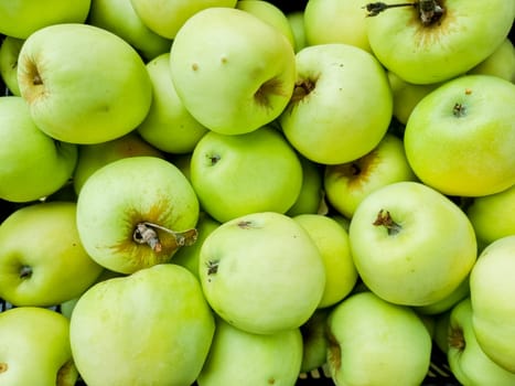 Green apple Raw fruit and vegetable backgrounds overhead perspective,