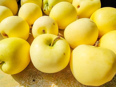 Green apple Raw fruit and vegetable backgrounds overhead perspective,