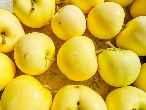 Green apple Raw fruit and vegetable backgrounds overhead perspective,