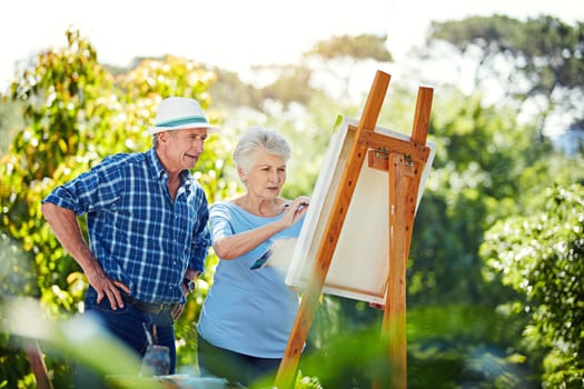 Freedom of expression. a senior couple painting in the park