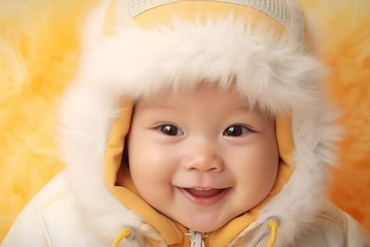 Portrait of a cheerful, laughing kid in a hat. Generative AI. High quality illustration
