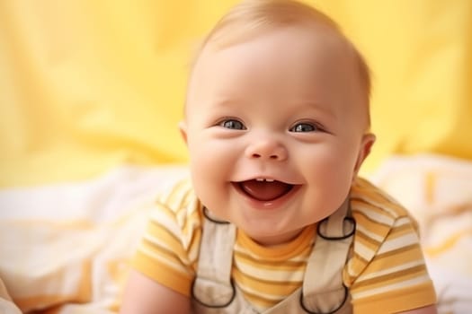 Portrait of a cheerful, laughing child. Generative AI. High quality illustration