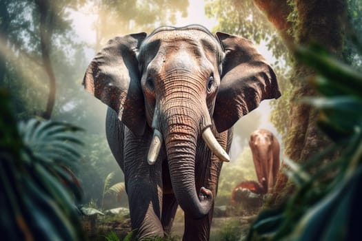 Portrait of an elephant in the jungle. Generative AI. High quality illustration