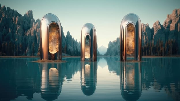 Futuristic background of abstract architecture and water. Beautiful background for your design