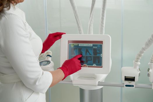 Modern cosmetology equipment for lpg procedure in beauty clinic
