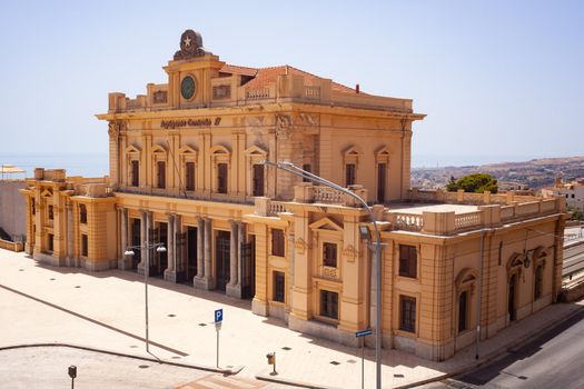 View of the railway central station palace in Agrigento, Italy