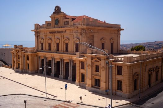 View of the railway central station palace in Agrigento, Italy