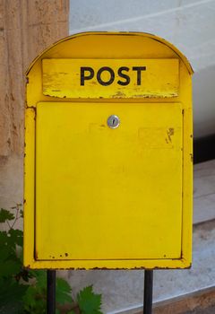 View of the typical yellow postbox, Agrigento