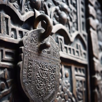 Close-up of an old wooden door with a metal handle (ID: 001314)