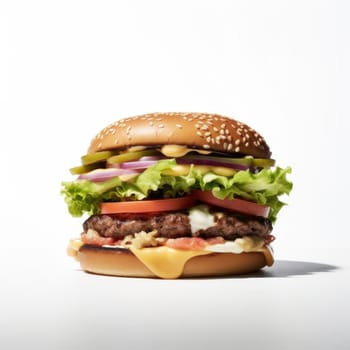 Hamburger on white background with clipping path, fast food (ID: 001320)