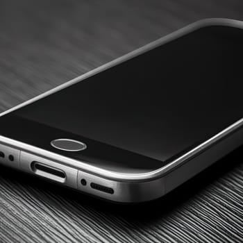 Mobile phone on a dark wooden background - close-up - selective focus (ID: 001326)