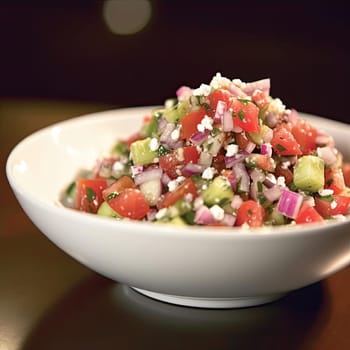 Tabbouleh salad with tomato, cucumber, onion, and feta cheese (ID: 001366)