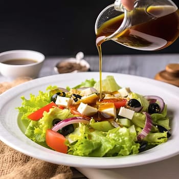 Greek salad with feta cheese, olives, and fresh vegetables (ID: 001391)