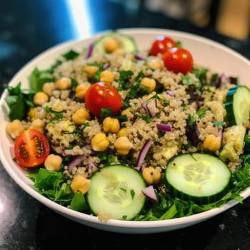 Tabbouleh salad with chickpeas, cucumber, and tomato (ID: 001403)