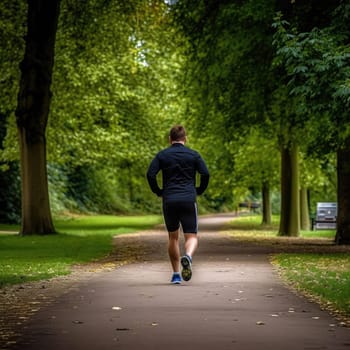Rear view of a man jogging in a park (ID: 001463)