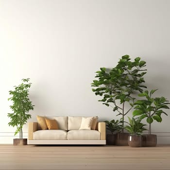 Interior of modern living room with white sofa and plant (ID: 001484)