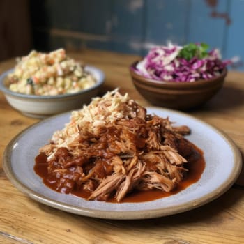 Sauerkraut with meat on a wooden table (ID: 001491)