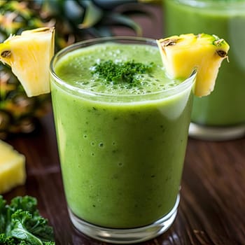 Healthy green smoothie with pineapple and spinach (ID: 001499)
