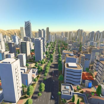 Modern city with skyscrapers and roads - 3D rendering (ID: 001502)