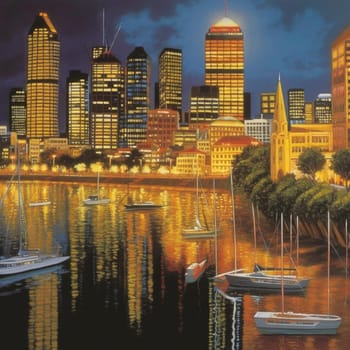 Cityscape skyline at night - oil painting on canvas (ID: 001507)